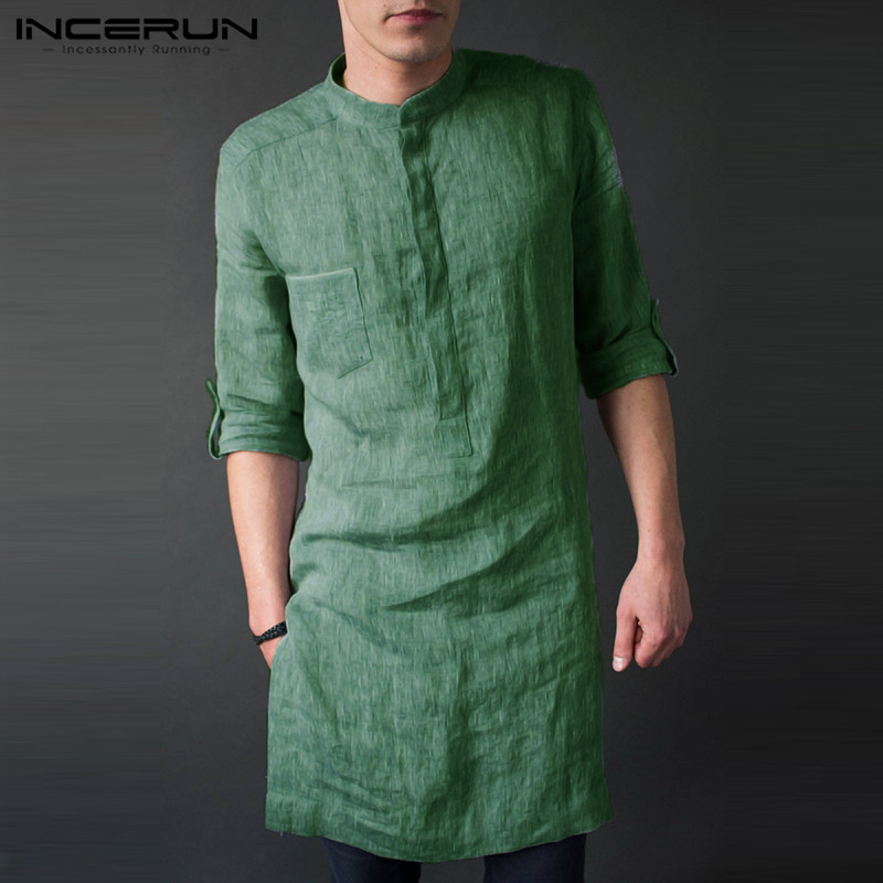 Men'S Fashion Kurta - INCERUN Men's Long Sleeve Midi Men