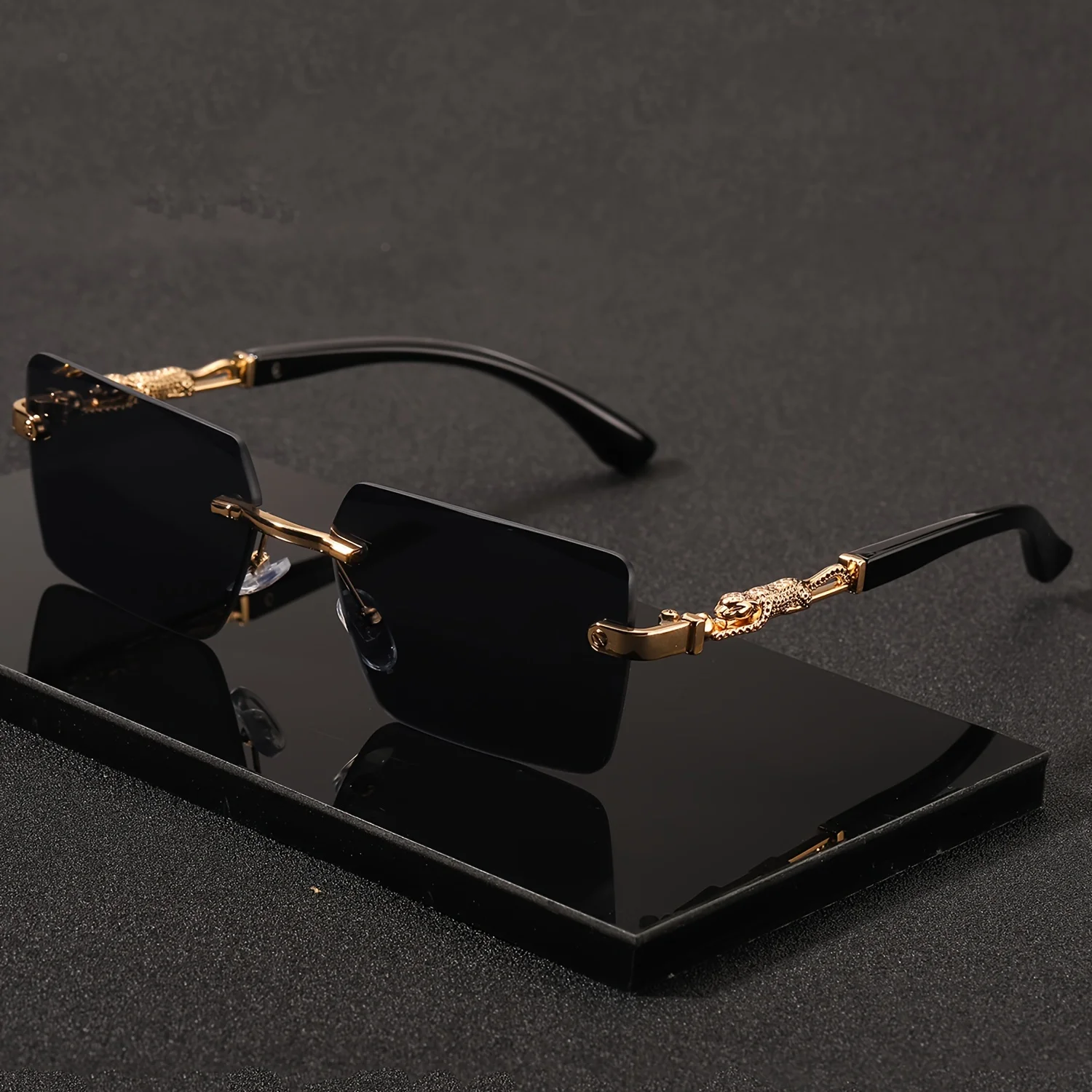Men'S Fashion Glasses - 1pc Rimless Sunglasses Rectangle Women Men