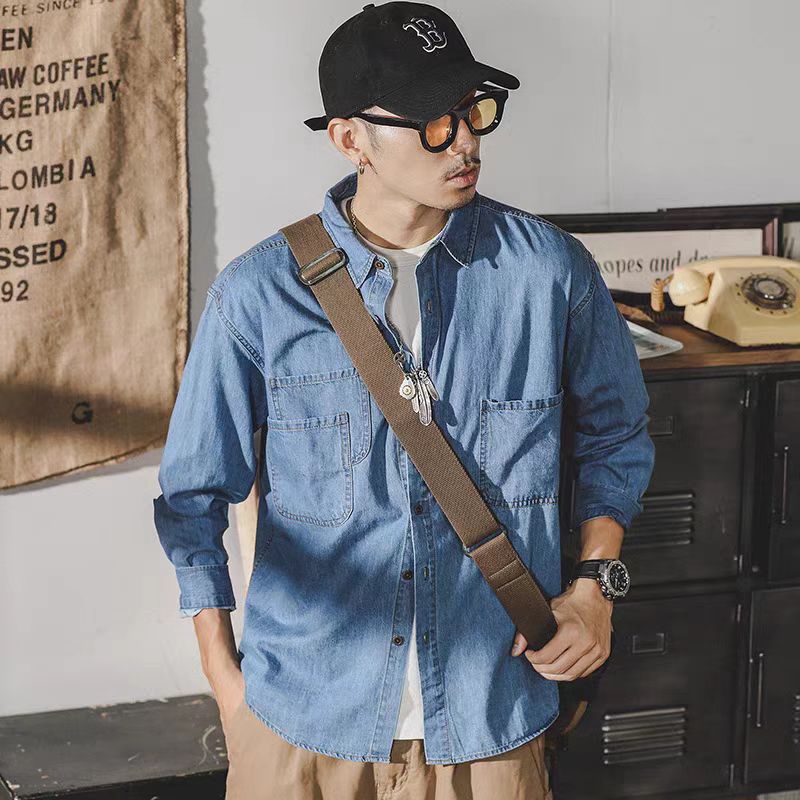 Mens Fashion Denim - Mens American Retro Denim Jacket Long