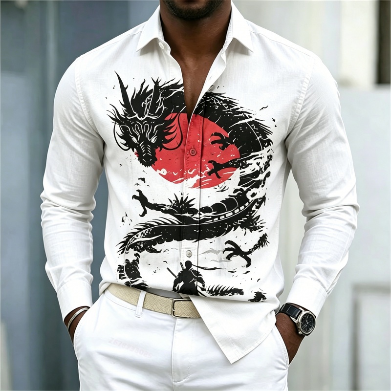 Mens Fashion Streetwear - 2026 New Men's Shirt White Black
