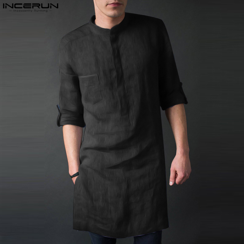 Men'S Fashion Kurta - INCERUN Men's Long Sleeve Midi Men
