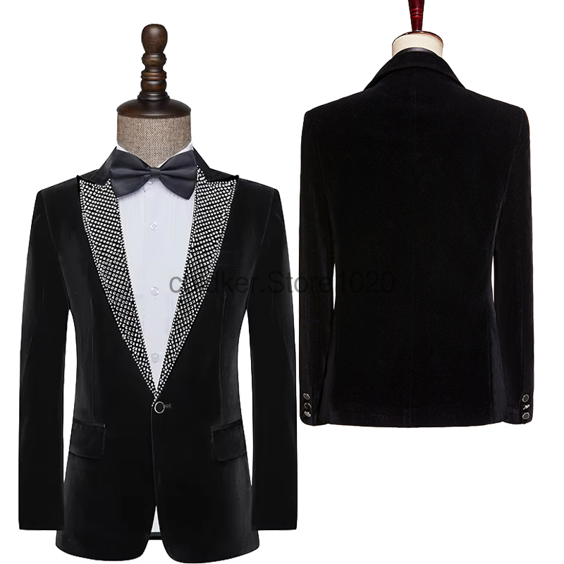 Men'S Fashion Lk - New Men's Luxury Crystal Velvet Blazer
