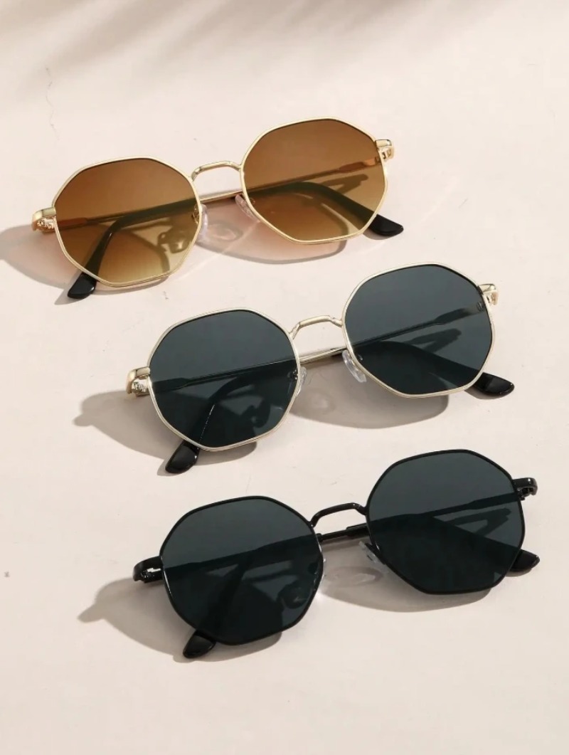 Men'S Fashion Glasses - 1/3 Pcs Metal Geometric-Round Frame Sunglasses