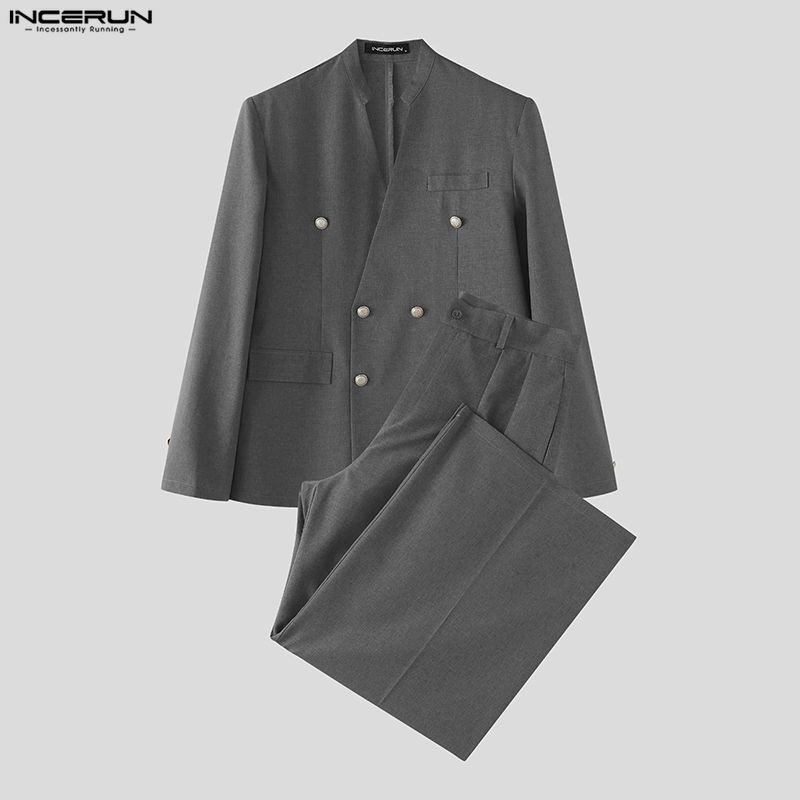 Mens Fashion Streetwear - INCERUN Men's Sets Solid Color V