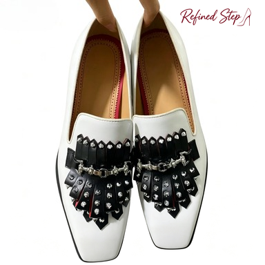 Metal Rivets Black Tassels Whi - đánh giá và giá Men'S Fashion Loafers Shoes